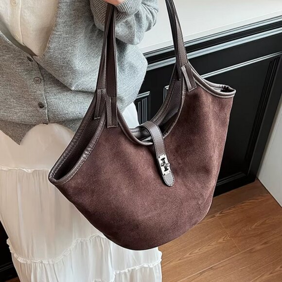 Trendy Retro Suede Bucket Shoulder Bag Hobo Satchel Purse Excellent Condition - Picture 5 of 14